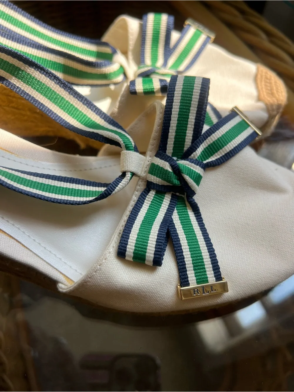 Lauren Ralph Lauren Canvas Espadrille Wedge Sandals Ribbon Lace Up Size 9 New